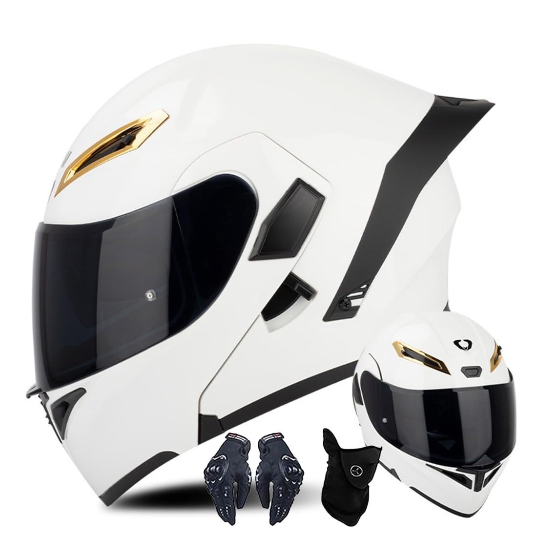 Cnngu Men's I Modular Motorcycle Helmet With Gloves And Face Cover, Flip Up Helmet Adult Motorcycle Helmet With Double Visor, Ece Approved Helmet For And Wo