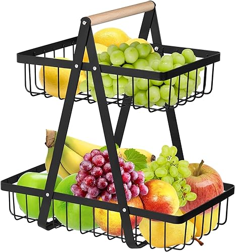 La mejor selección de Fruteros disponible en línea. 41 JOEXDISE Cesta de frutas de 2 niveles para encimera, cesta de frutas portátil para organizador de cocina, almacenamiento y comedor, frutas, verduras, pan, aperitivos