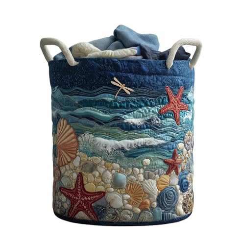 Panier à Linge Matelassé avec Poignées, Panier de Rangement Bohème en Tissu Floral, Grande...