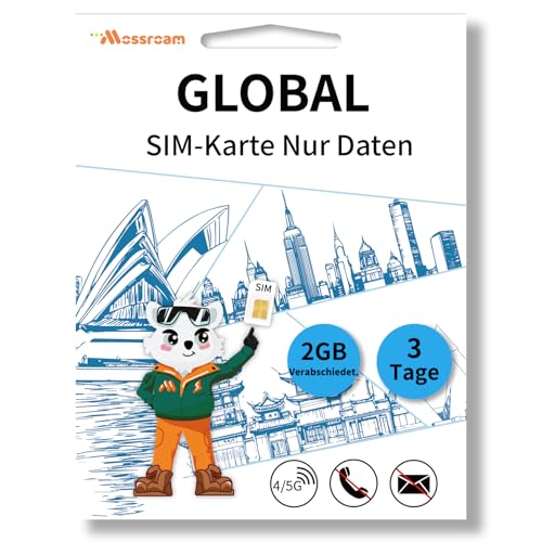 Globale SIM-Karte – Prepaid-Datentarif | 2 GB Daten täglich, 3 Tag | Highspeed-4/5G LTE-Internet | Keine Roaming-Gebühren | Funktioniert in Mehreren Ländern