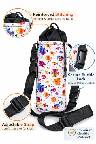 Image of 1 Litter Neoprene Water Bottle Carrier Bag with Adjustable Shoulder Strap,Insulated Water Bottle Cover for Stainless Steel /Glass /Plastic Bottles (Colorful Fish)