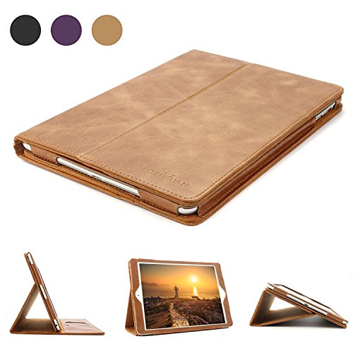 iPad 9.7 Leather Case, BoriYuan Vintage Genuine Leather Smart Cover Protective Slim Folio