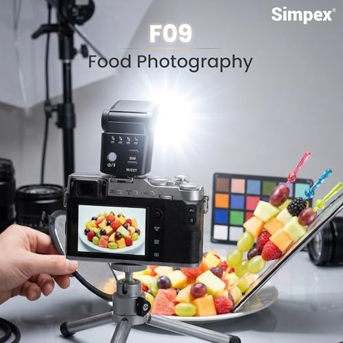 Image of Simpex Mini Camera Flash F09, Mini Speedlite with Guide Number 8, 6500K Colour temprature, in Built li-on Battery with Type-C Charging and Universal Compatibility.