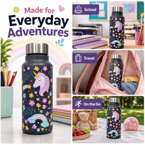 Image of Stainless Steel Water Bottle for School Office Travel | Printed Water Bottle | Drinking Bottle for Home Gym College | Stylish Bottle for Daily Use Picnic & Gifting (Black with Horse)