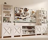 AeasyG 94' W Entertainment Center with Bookshelves & Storage, Large Wall Unit TV Stand for TVs up to 70', Modern White Wood Media Console with Power Hub for Living Room (White)