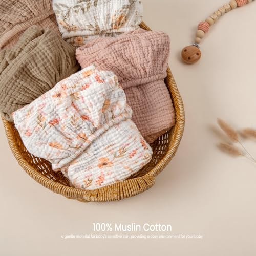 Image of lulumoon Baby Bassinet Sheets Muslin: Cotton Bedside Bassinet Sheets Floral for Girls - Fitted for Bedside Sleeper Mattress