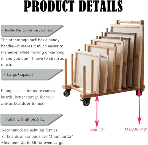 Image of Art Storage Rack with Brake Caster Wheels,Art Drying Rack Wooden Storage Rack for Canvas Frames,Drawing Board Prints,Paper Pads,Perfect for Studios,Galleries, Museums, Art Venues (Large)
