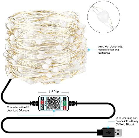 Christmas Fairy Lights USB Powered,Rgbic Dreamcolor String Lights with APP Control,Music Sync Led Fairy Lights Bluetooth Color Changing Rainbow Lights, Waterproof Fairy Light for Bedroom Wedding