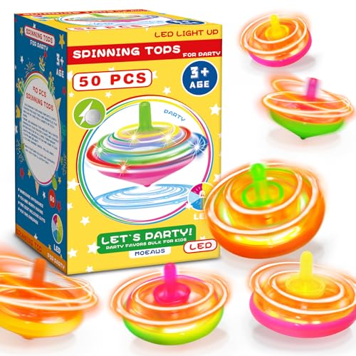 50Pcs Kidâ€™s Light Up Spinning Tops Set, 4 Color Mixing, LED Flashing Tops, Bulk Toys, Christmas Party Favors, Halloween Prizes, School Classroom Rewards, Birthday Goodie Bag Fillers for Boys & Girls