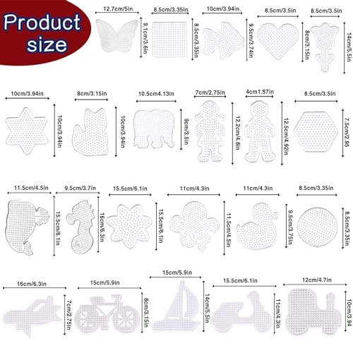 22 Pieces 5mm Fuse Beads Pegboards Clear Animal Shape Plastic Pegboards Craft Tray with 22Colorful Cards,5Tweezers,30Keychains,15Hang Ropes,22Small Hoops and 12Holders，for Youngster DIY Craft Beads - Thumbnail 2