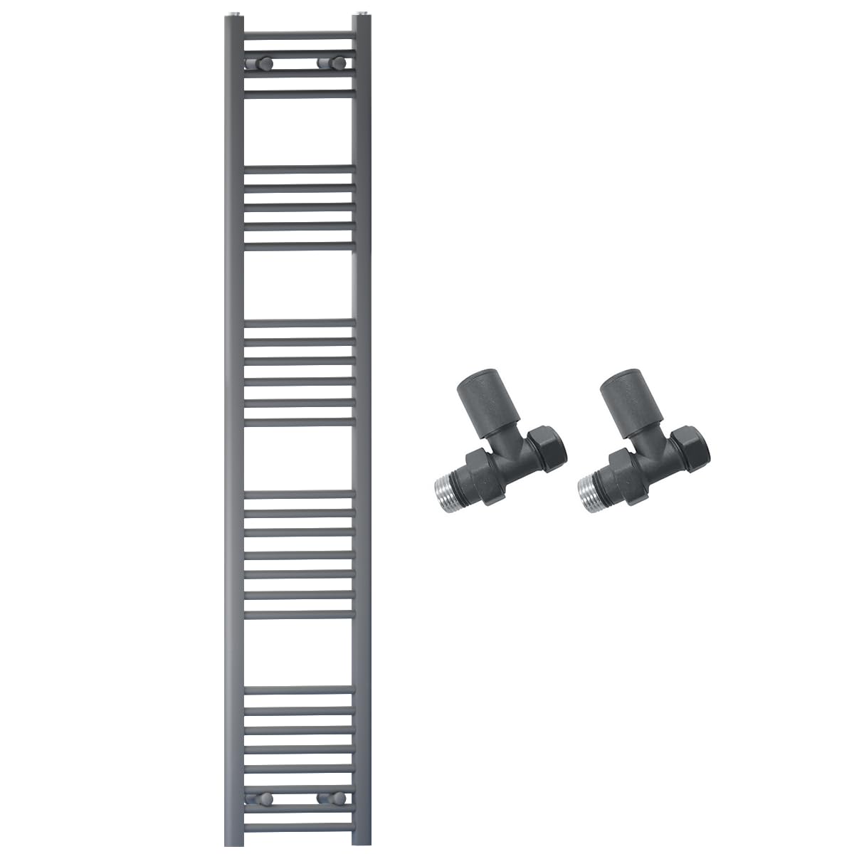 400mm Wide Straight Anthracite Grey Heated Bathroom Towel Rail Radiator With Valves For Central Heating UK (With Straight Valves, 400 x 1700 mm (h))