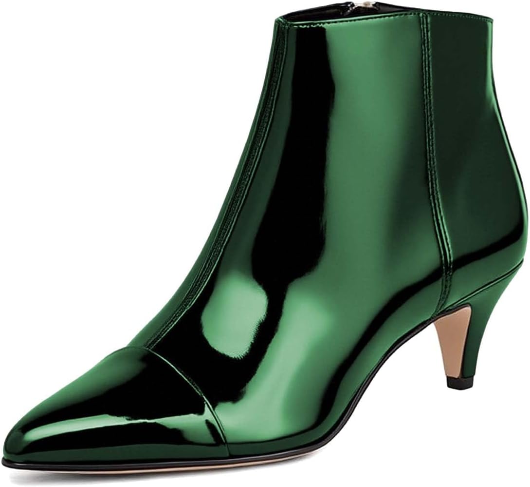 miss left Women Trendy Metallic Kitten Heel Ankle Boots Closed Pointy Toe Low Heel Side Zip Stylish Fall Booties Shoes Size 4-16 US