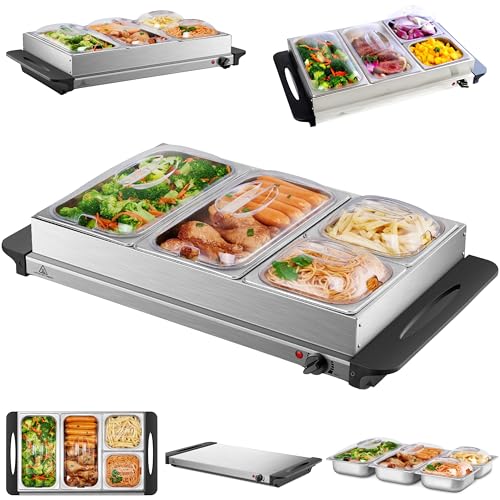 Buffetwärmer | Warmhalteplatte | Speisewärmer | 300 Watt | 4 Speisebehälter | Buffet Wärmer | Speisenwärmer | Chafing Dishes Speise Wärmer | Buffet & Catering