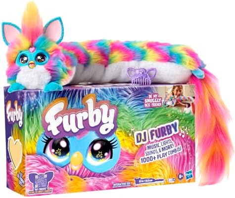 FURBY DJ Interactive Toy, Super Snuggly Rainbow Electronic Plush with Music, Lights, Motion, & Games, Speaks English & Furbish, 32in Long, Ages 6+
