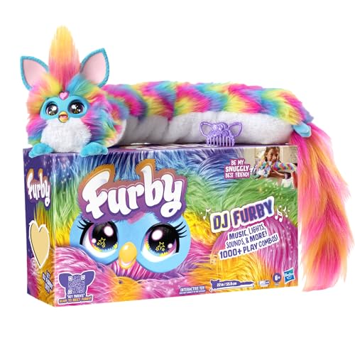 FURBY DJ Interactive Toy, Super Snuggly Rainbow Electronic Plush with Music, Lights,...