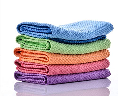 zersenton 5 Pieces of Nano-Scale Nano-Cleaning Cloth, Easy-to-Clean Fish Scale Microfiber Cloth, Glass Non-Marking Cleaning Cloth, Reusable lint-Free Cloth, tablewaremirrorscreen, Blue, 12*16 in