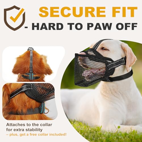 Image of Mesh Dog Muzzle, Breathable Soft Dog Muzzle with 3 Reflective Straps for Secure Fit, Prevents Biting, Chewing Scavenging - Adjustable for Small Medium Large Dogs,XS+
