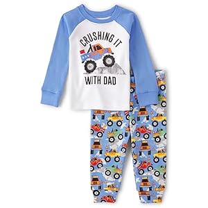 The Children’s Place baby boys Monster Trucks Long Sleeve Top and Pants Snug Fit 100% Cotton 2 Piece Pajama Set