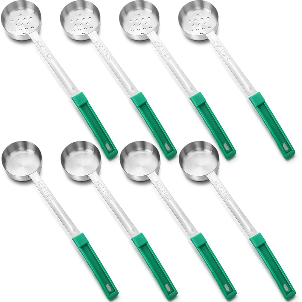 Aboiled Solid and Slotted Stainless Steel for Food 8Pcs Portion Control Serving Spoons Spoon for 4 Oz Portion Scoops Cups Ladle
