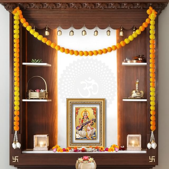 Image of DIVINITI Goddess Saraswati 24K Gold Plated Foil Wall and Tabletop Photo Frame for Home Decor, Puja Room, Living Room, Office, Luxury Gifting | DG Frame 112 S2.5 (26x20 CM)
