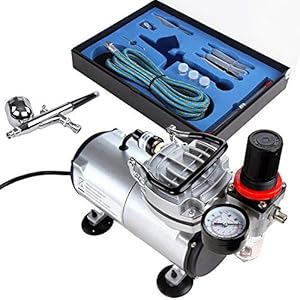 Timbertech Airbrushset met compressor met krachtige luchtstroom en luchtdruk, basisairbrush-compressor, double action…