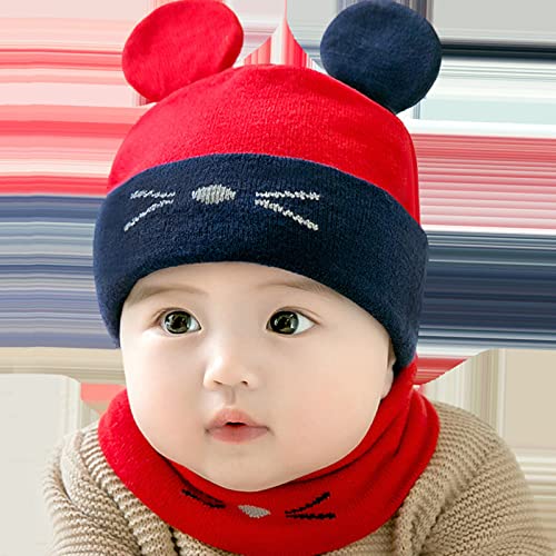 Newborn Infant Baby Kids Boy Girl Bear Ears Hat Winter Warm Knit Bobble Beaniess Cartoon Cap Scarf Set Toddler Boy Must Haves (Pink, One Size) #TOP3
