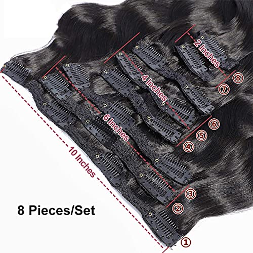 Body Wave Clip In Human Hair Extensions 100% Unprocessed Brazilian Virgin Hair Double Weft Long 8 Pieces/Lot 125G With 16 Clips,Natural Black Body Wave Clip In Remy Human Hair Extensions For Women (16", Body Wave) #TOP3