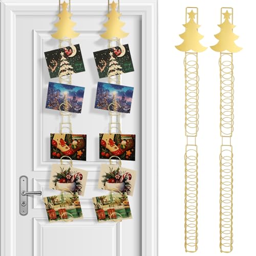Fullhawl Christmas Card Holder with Over Door Hooks 23.62 Inches Christmas Metal Hanging Picture Display Decorative Wall Photo Display for Window Xmas Tree Decorations Ornament