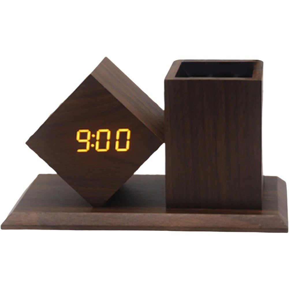 Reloj despertador digital LED con organizador de escritorio y control por voz