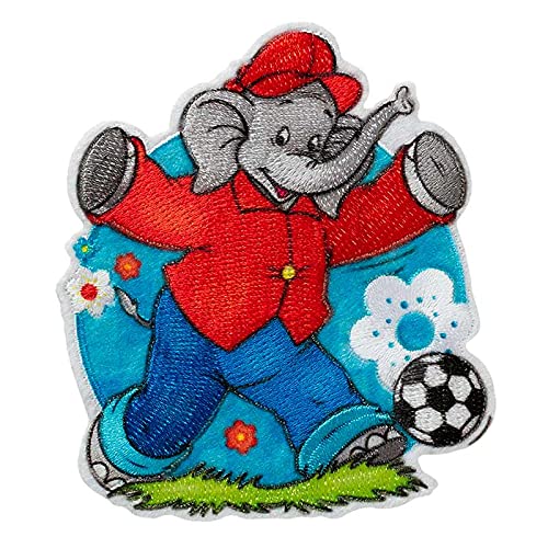 Mono Quick 16161 Benjamin Blümchen mit Fußball Applikation, Bügelbild Patch, Elefant