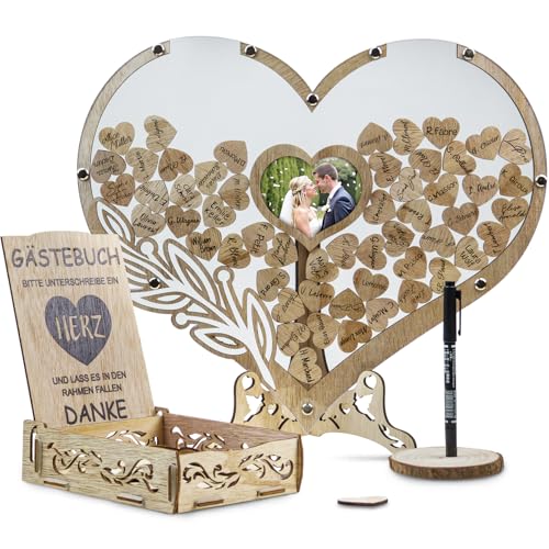 Gästebuch Hochzeit Holz Gästebuch Hochzeit Hochzeitsgästebuch mit 100 Holzherzen für Hochzeitsfeiern und Geburtstage personalisierte Hochzeitsdekoration mit Gäste-Anmeldefeld und Herzrahmen für Fotos