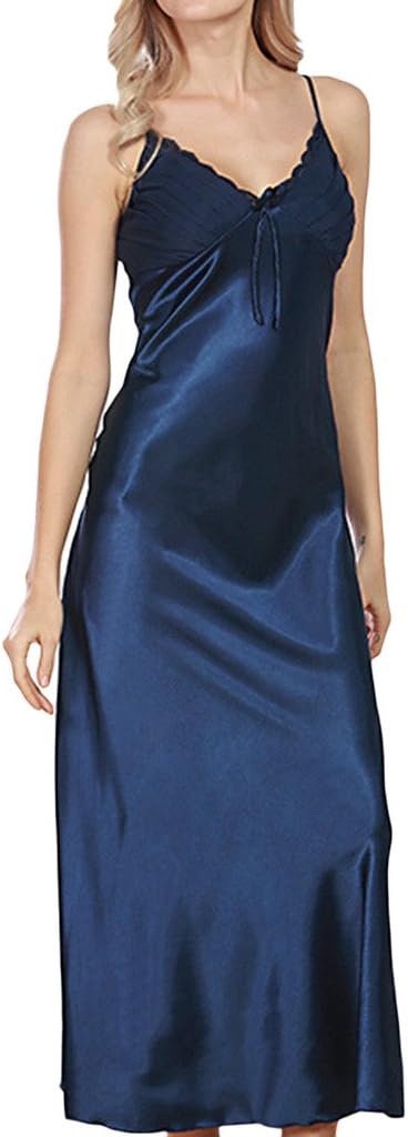 Women's Sexy Satin Long Nightgown Lace Slip Lingerie Chemise Robes
