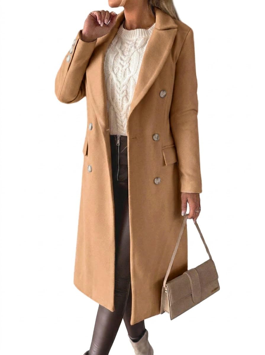 IDEALSANXUN - Cappotto lungo da donna in lana, trench doppiopetto, abbigliamento autunno-inverno
