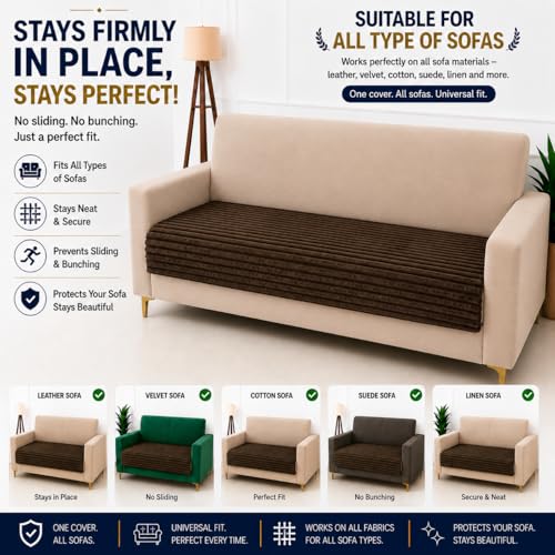 Image of Homerz Premium Rabbit Fur Sofa Cover with Anti-Skid Backing, Soft Plush Fabric Sofa Protector for Living Room Furniture (Brown, 6 (3+2+1) Seater, Only Seat Cover)