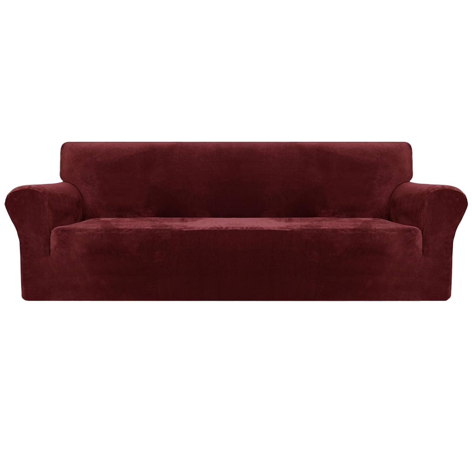 XINEAGE 1 Piece Velvet Couch Covers for 3 Cushion Couch High Stretch Sofa Cover for Pets Dogs Anti Slip Extra Large Sofa Slipcovers Furniture Protector (4 Seater, Wine Red)