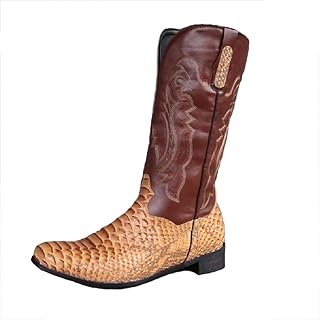 JUNSHANG Reiterstiefel, bestickte Hochrohr-Motorradstiefel mit Quadrat-Zehen- und niedrigen Fersen-Herrenstiefel Frühlings...