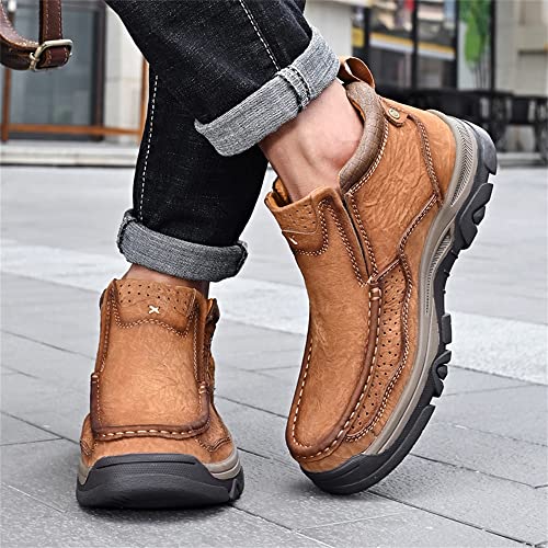 Image of MOSTELO Mens Slip On Casual Loafers Classic Outdoor Leather Walking Hiking Shoes Comfortable for Work Office Dress Outdoor High Top