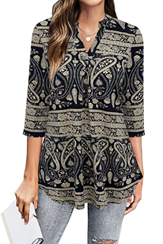 BEPEI Womens Tops Dressy Casual 3/4 Sleeve Blouses V Neck Business Work Shirts