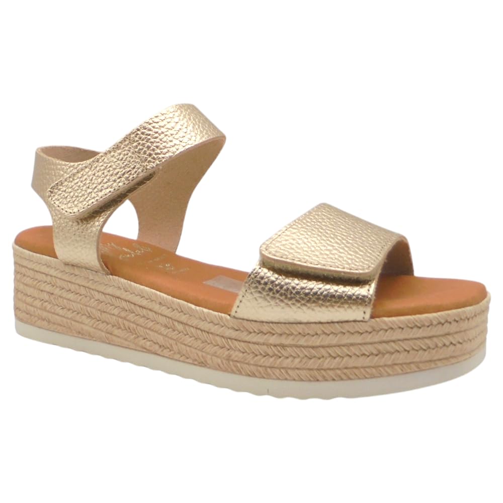 Oh! My Sandals - 5942 Sandalias de Mujer en Piel con Cuña de 5 cm y Plataforma de 3 cm, Tiras Adhesivas Delantera y Trasera, Cómodas y Elegantes, Fabricadas en España para: Mujer