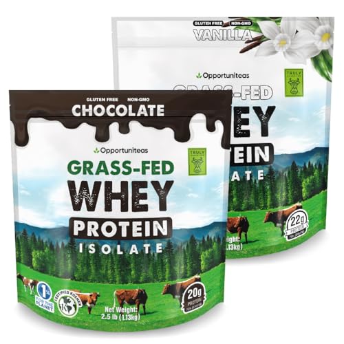 Image of Opportuniteas Grass Fed Vanilla Choco Whey Protein Isolate Powder - 20g Protein Powder Without Artificial Sweeteners, Hormone-Free Cows, Non GMO - 5lb