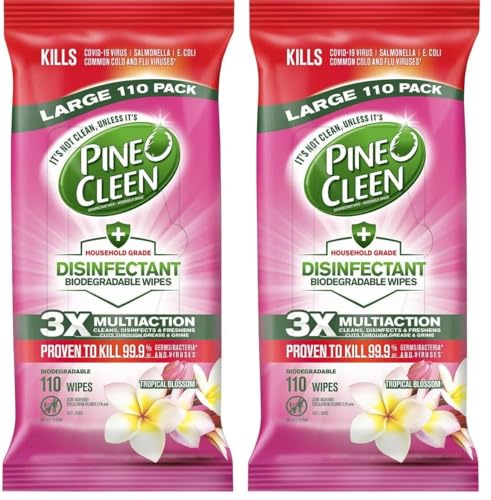 PINE O CLEAN WIPES DISINFECTANT BIODEGRADABLE TROPICAL BLOSSOM 220 Pack