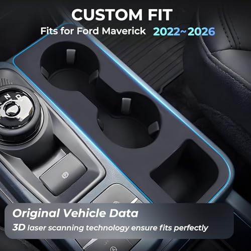 Image of Car Cup Holder for Ford Maverick 2026 2025 2024 2023 2022, Interior Accessories Silicone Center Console Cup Holder Insert for Ford Maverick XLT|XL|Lariat|Rremor|Lobo 2022-2026, Black