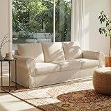 Vorthio 89' 3-Seater Couch for Living Room, Slipcovered Sofa, Beige Couches with Washable Cover, Supportive Cushions & Sturdy Frame, for Small Spaces, Apartment, Office, Easy Assembly