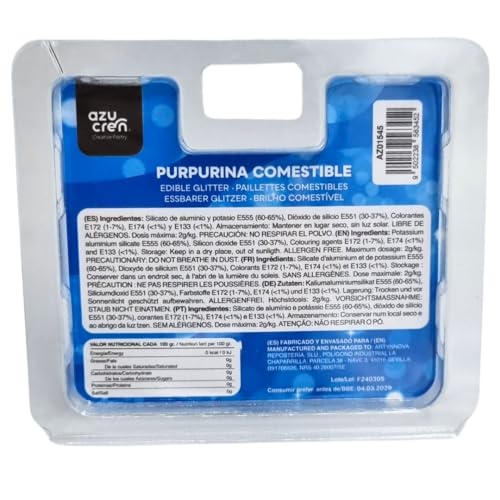 Azucren, Essbarer Glitter Blau AZUSHINE, Tortendekoration, Glitter für Getränke, Ideal zum Verzieren von Torten, Fondant, Buttercreme und Getränken, 5 Gramm
