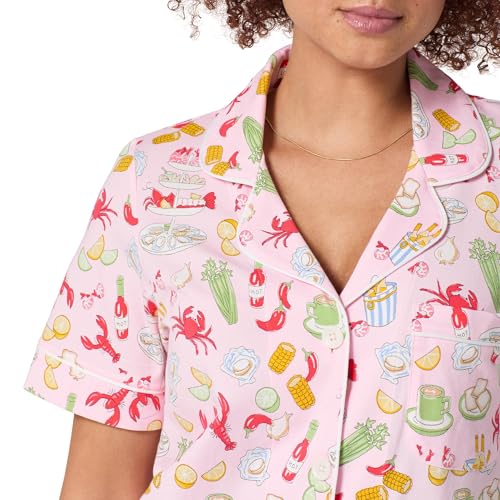 Image of Bed Head PJs Womens Matching Pajamas - Soft Organic Cotton Button Down PJ Shirt & Cropped Pants Set - Loungewear & Sleepwear