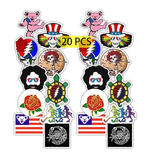 Babymiu Cartoon Bear Rock Band Stickers20 PcsLarge Size Punk Band Vinyl Decals Gifts Party Supplies for Water Bottles Skateboard Luggage Scrapbook Kids Teens Adult