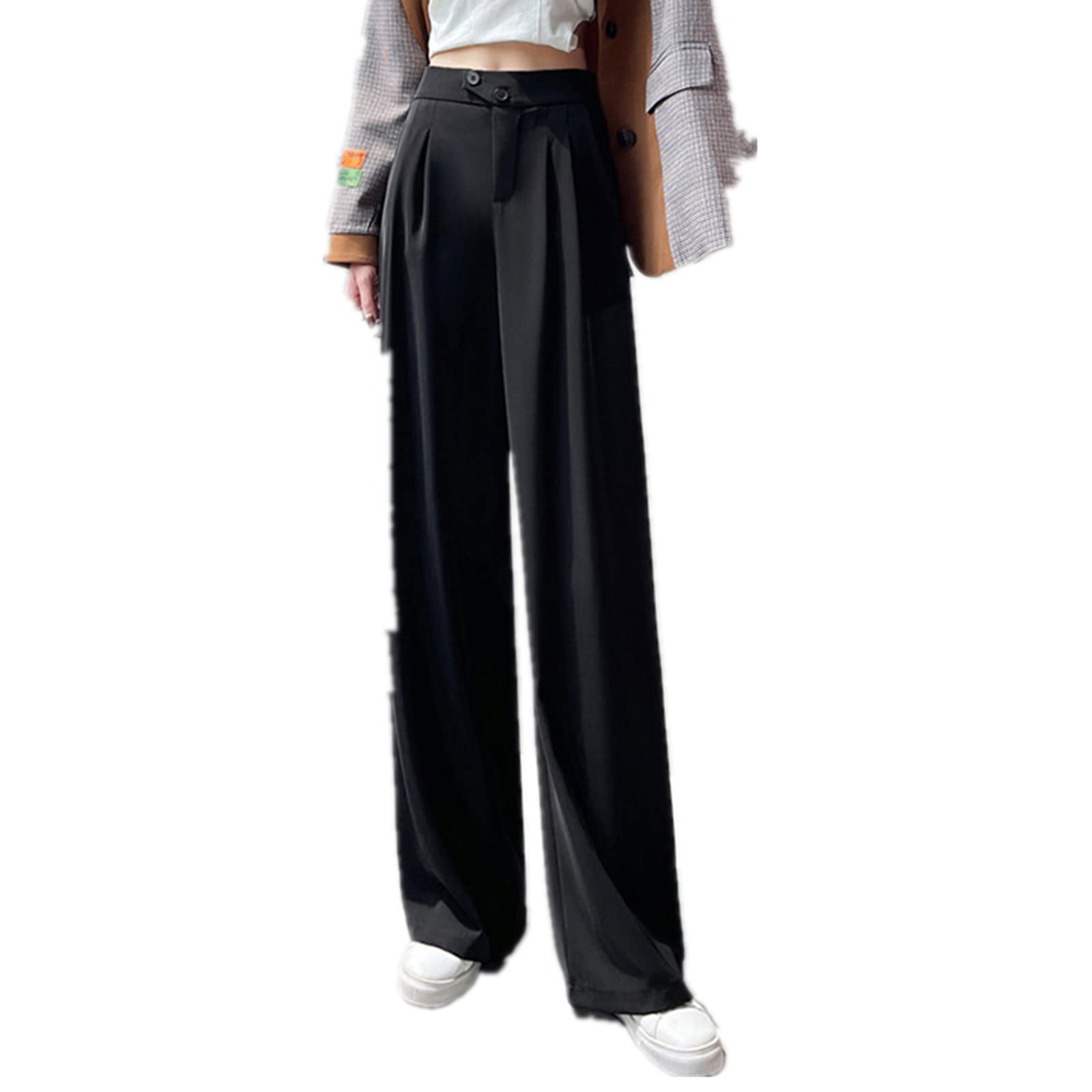 Fashion Womens Casual Workplace Temperament Trousers Loose All-Match Straight Pants Commuter Trousers XXL Black