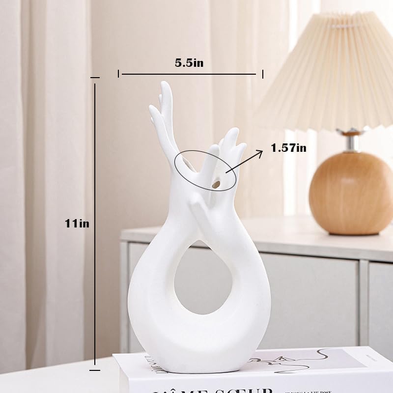 White Vase for Home Decor - Hand Shaped Modern Flower Vases Minimalist Modern Vase Abstract Finger Ceramic Vases for Entryway, Dining Table Centerpiece, and Ideal Gift - Image 4