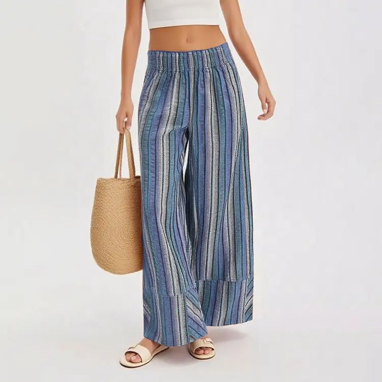 Striped Pants Women Wide Leg High Waisted Pants Lounge Palazzo Boho Barrel Sweatpants Jogger Loose Casual Trousers2