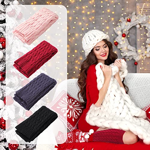 Image of SATINIOR Syhood 4 Pairs Cable Knit Leg Warmers Women Winter Knitted Crochet Knee Boot Stockings Cuffs Long Legging Socks